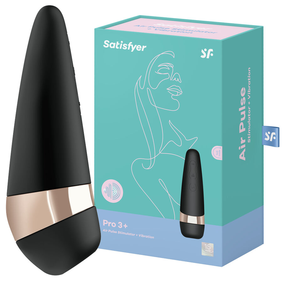 Satisfyer Pro 3 plus edición 2020 en color negro con detalles en oro. 