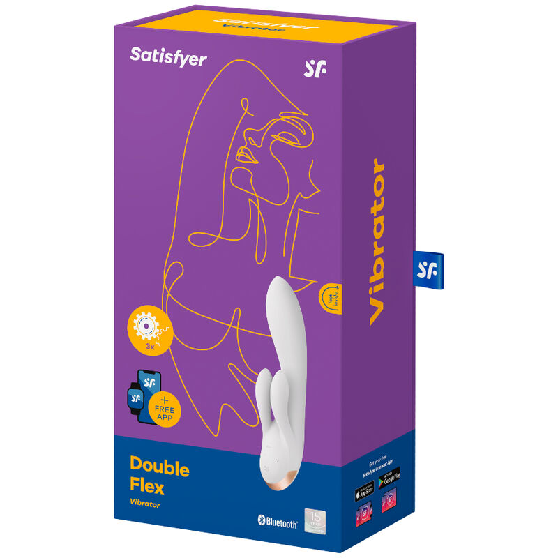 Vista de la caja de Vibrador Satisfyer Double Flex blanco 