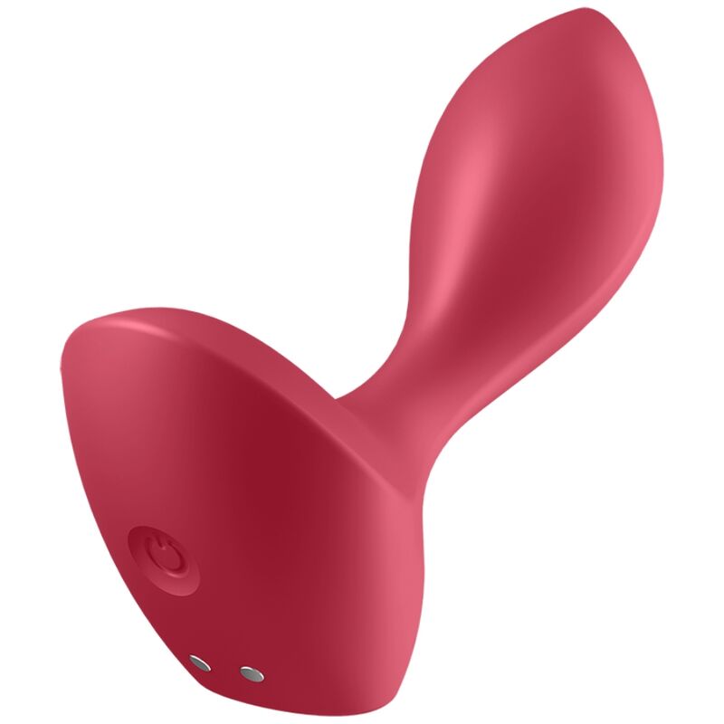 Vista cercana del Satisfyer Backdoor Lover mostrando su forma redonda y punta estrecha en color rojo