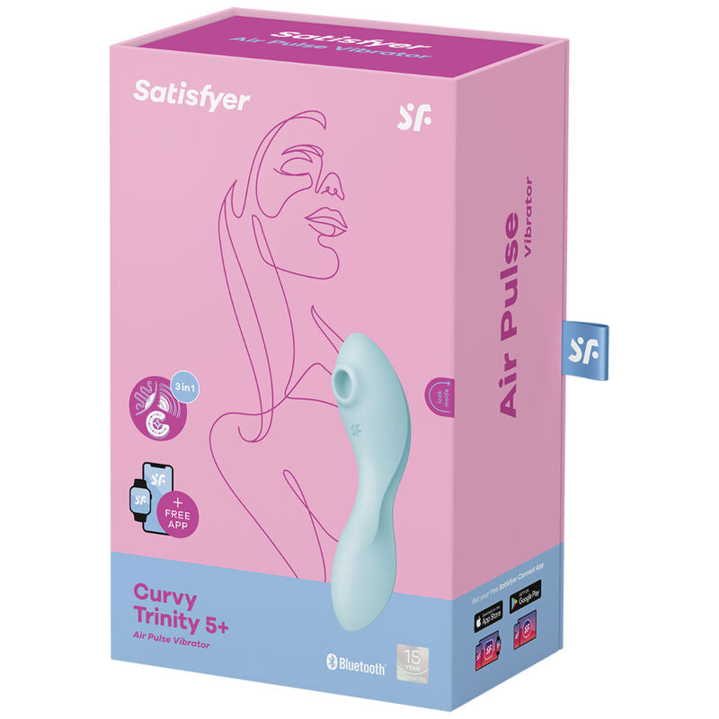Caja de satisfyer curvy color azul. Estimulador de clítoris y de punto g